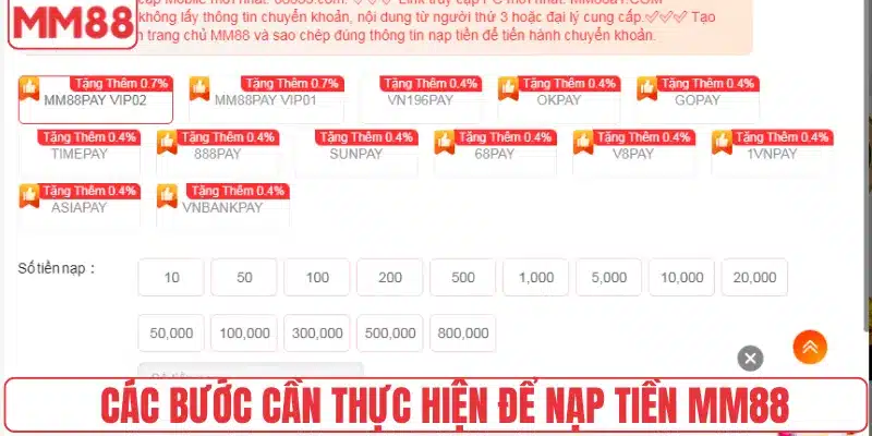 Nạp Tiền 2 Các bước cần thực hiện để nạp tiền MM88